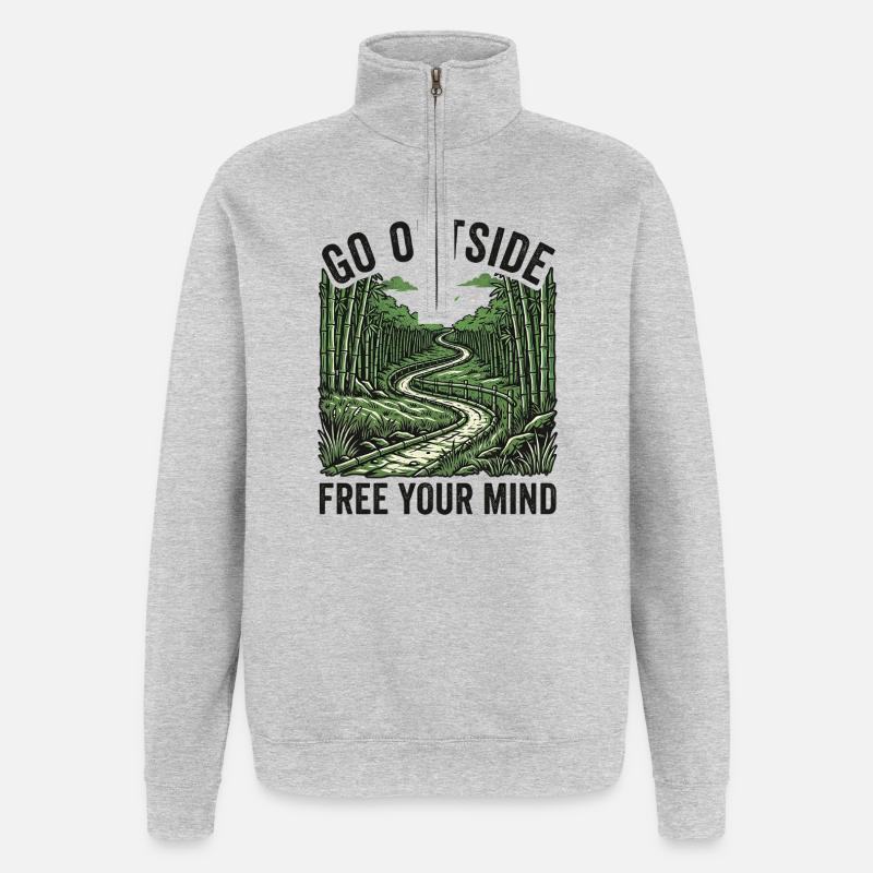 Go Outside Free Your Mind - Sweat à zip 1/4 - gris chiné