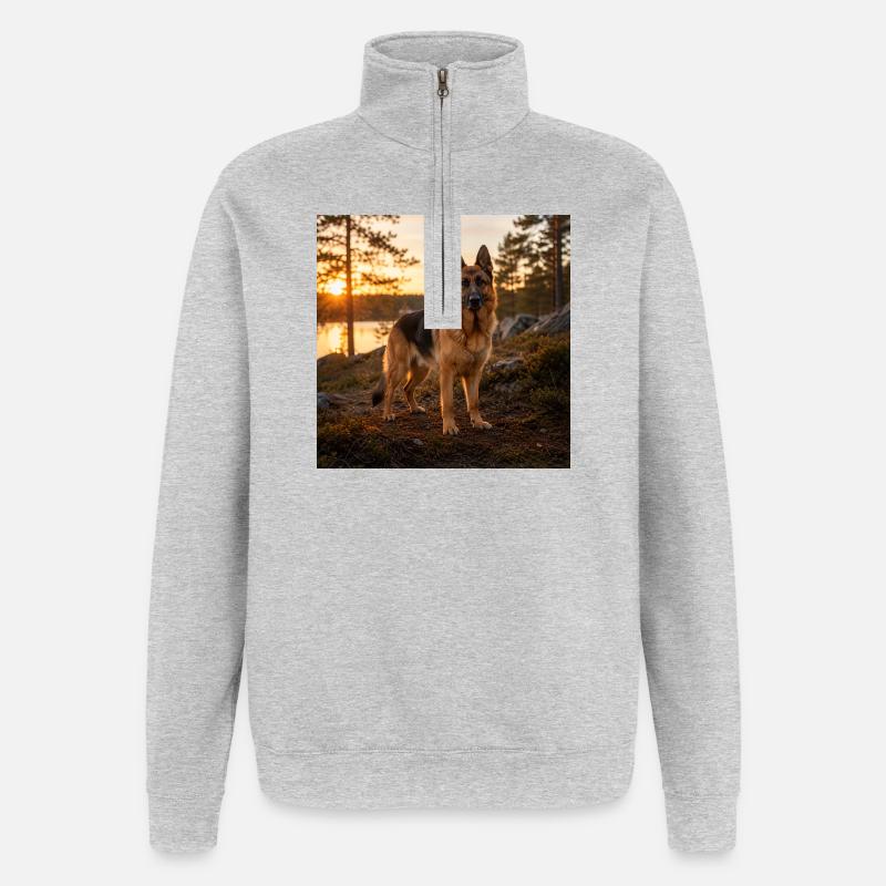 Deutscher Schäferhund bei Sonnenuntergang - Quarter-Zip-Sweatshirt - Grau meliert