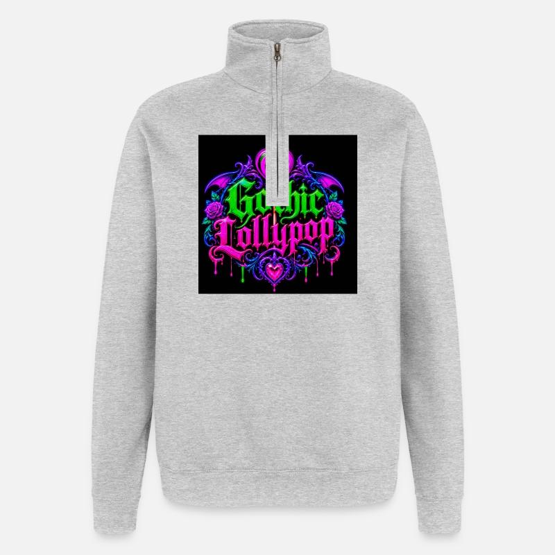 Gotische Halloween-Neonherz - Quarter-Zip-Sweatshirt - Grau meliert