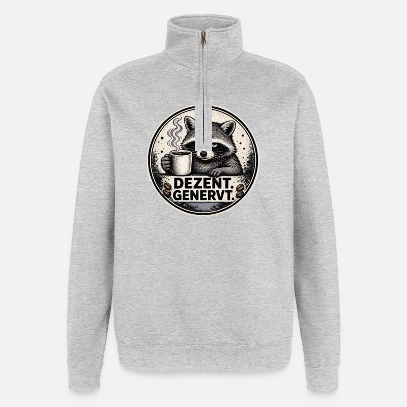 Dezent Genervt Waschbär Kaffee - Quarter-Zip-Sweatshirt - Grau meliert