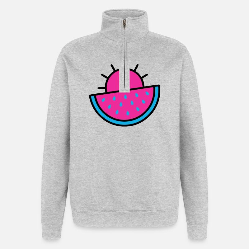 Wassermelone Sonne 90s Pop-Art - Quarter-Zip-Sweatshirt - Grau meliert