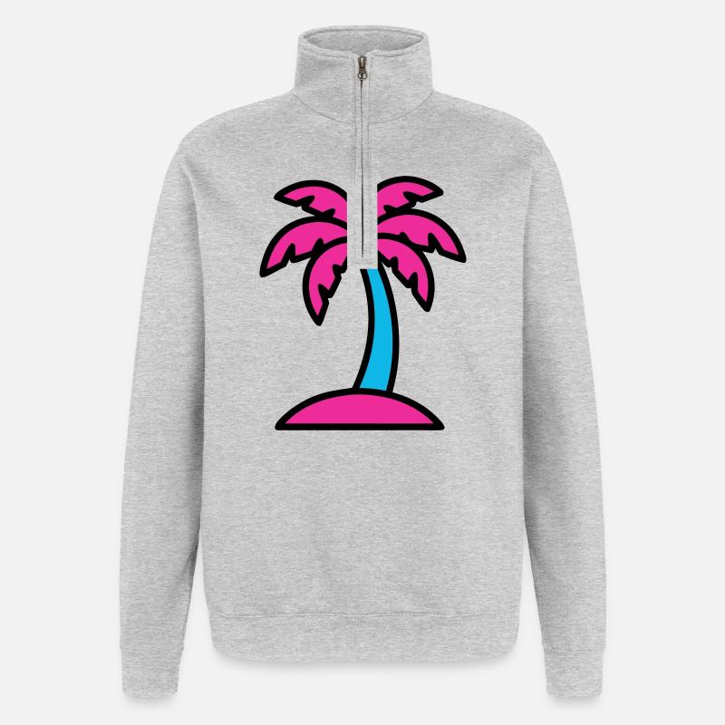 Neon Palme 90er Vaporwave - Quarter-Zip-Sweatshirt - Grau meliert