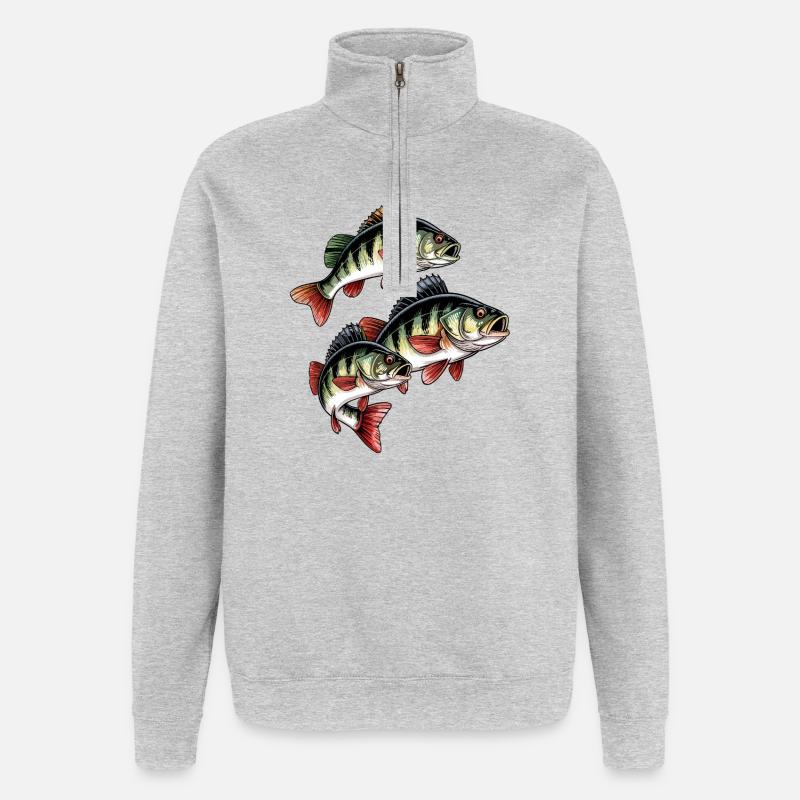 Pêche à la perche - Sweat à zip 1/4 - gris chiné