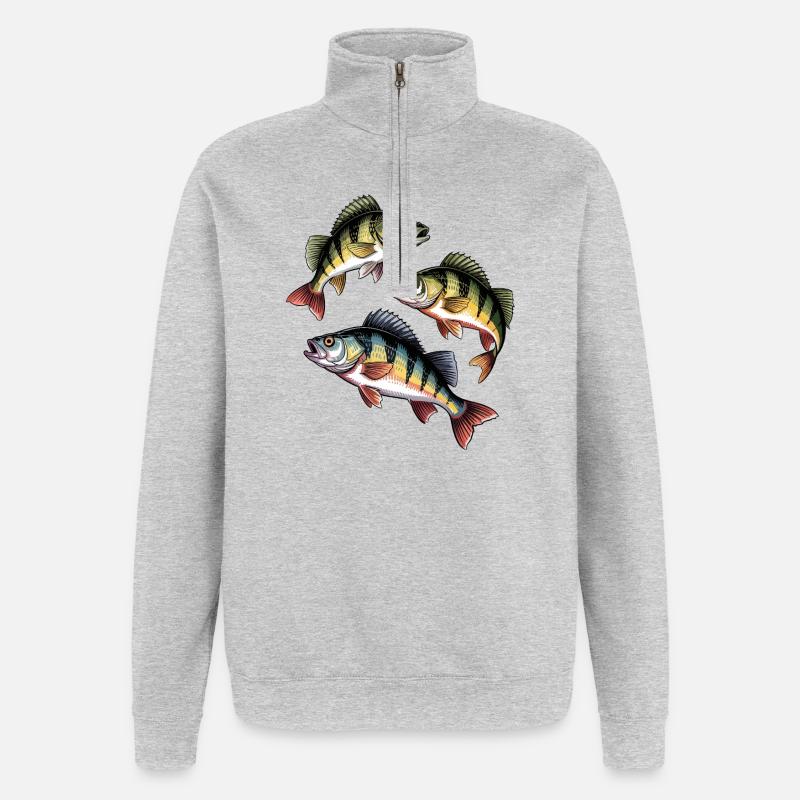 Pêche à la perche - Sweat à zip 1/4 - gris chiné