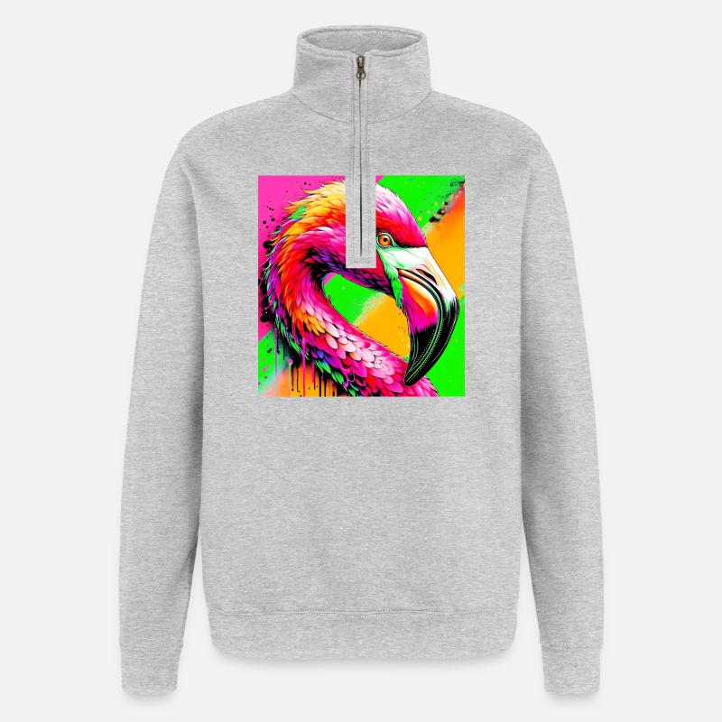 Flamant - Sweat à zip 1/4 - gris chiné