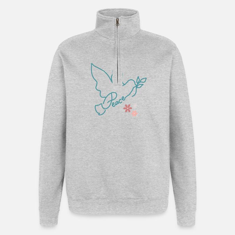 Colombe de paix avec des fleurs - Sweat à zip 1/4 - gris chiné