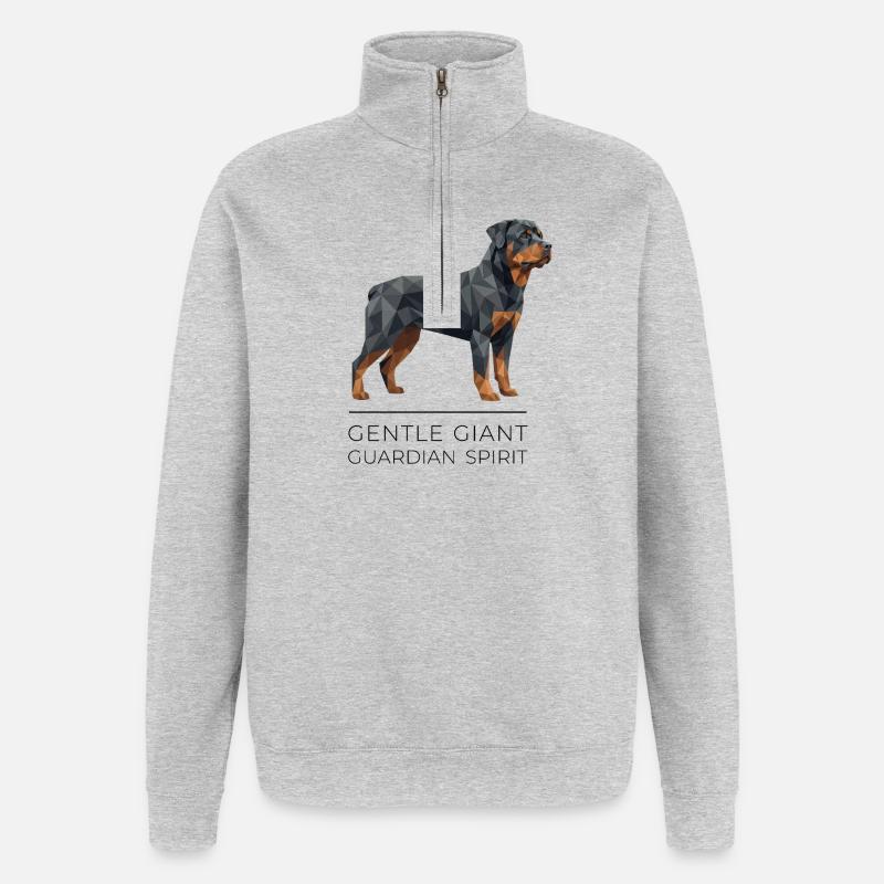 Art Low-Poly Rottweiler - Géant doux - Sweat à zip 1/4 - gris chiné