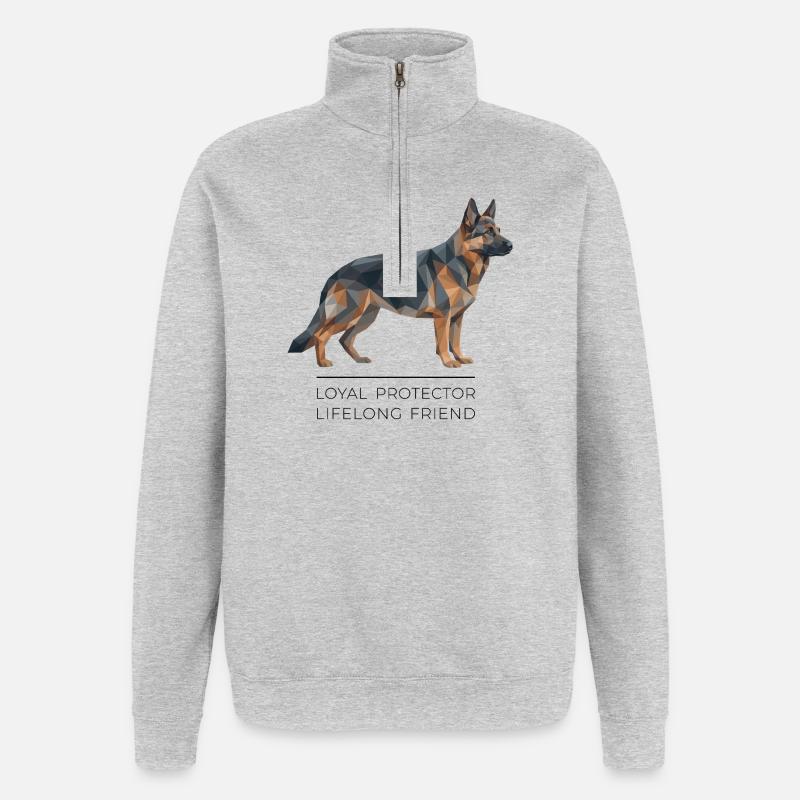 German Shepherd Low-Poly - Loyal, brave, true - Quarter-Zip-Sweatshirt - Grau meliert