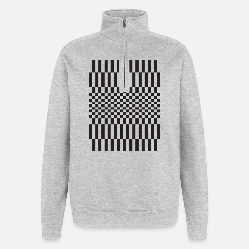 Geometrisches Schachbrett-Gittermuster - Quarter-Zip-Sweatshirt - Grau meliert