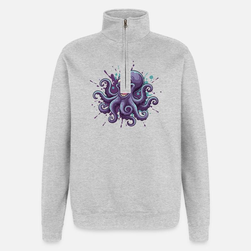 Happy Ink Octopus Graffiti - Sweat à zip 1/4 - gris chiné