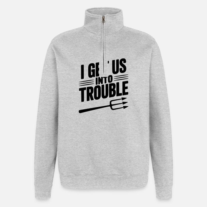I Get Us Into Trouble - Quarter-Zip Sweatshirt - heather grey