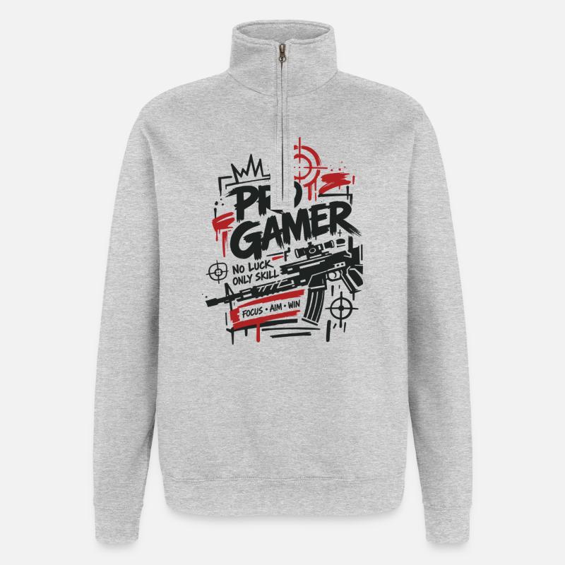 Graphismes de manette Gaming Lover - Sweat à zip 1/4 - gris chiné