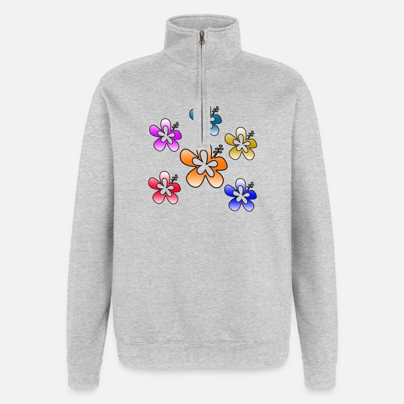 Fleur - Sweat à zip 1/4 - gris chiné