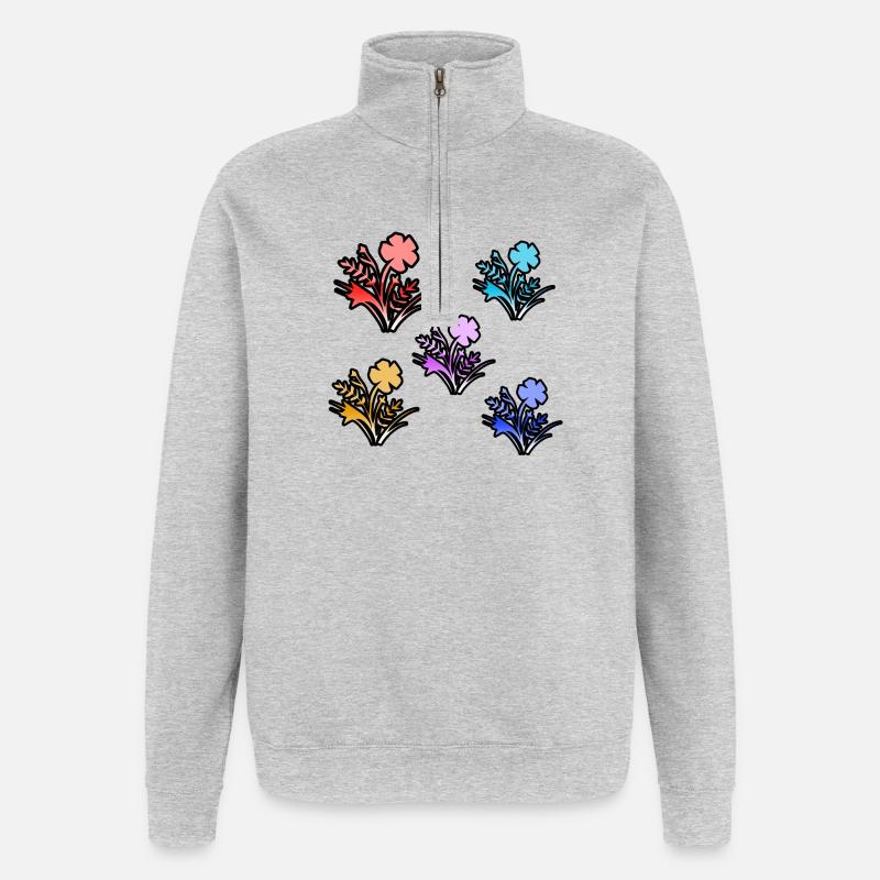 Blumen - Quarter-Zip-Sweatshirt - Grau meliert
