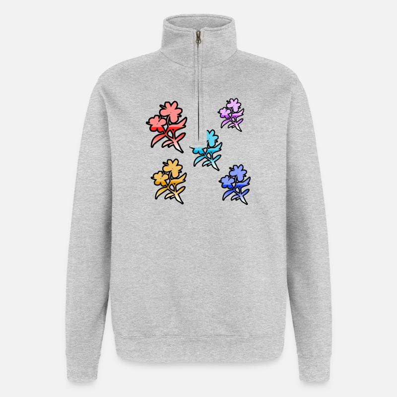 Fleur - Sweat à zip 1/4 - gris chiné