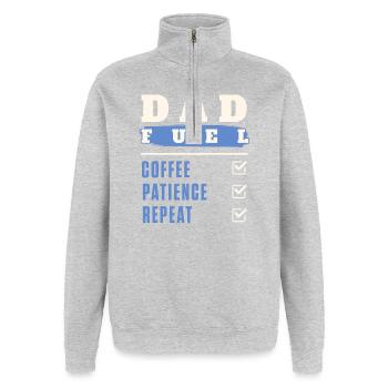 Papa Carburant : Répétition de la patience du café - Sweat à zip 1/4 - gris chiné - Devant - AI Model Female 172 light (172cm) & AI Model Male 178 dark (178cm)