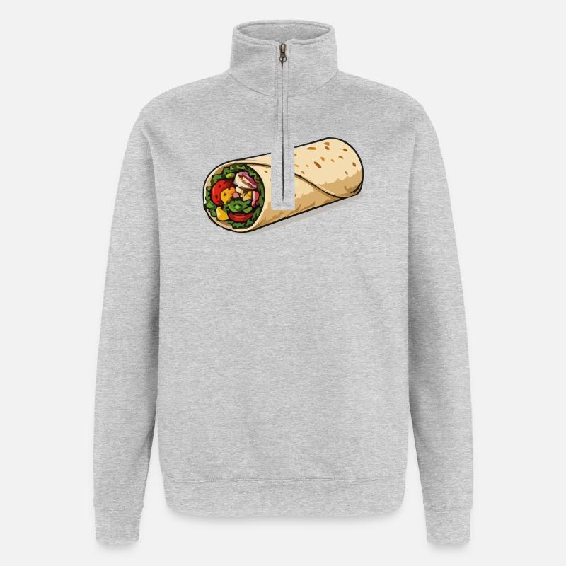 Farbintensiver Burrito-Wrap - Quarter-Zip-Sweatshirt - Grau meliert