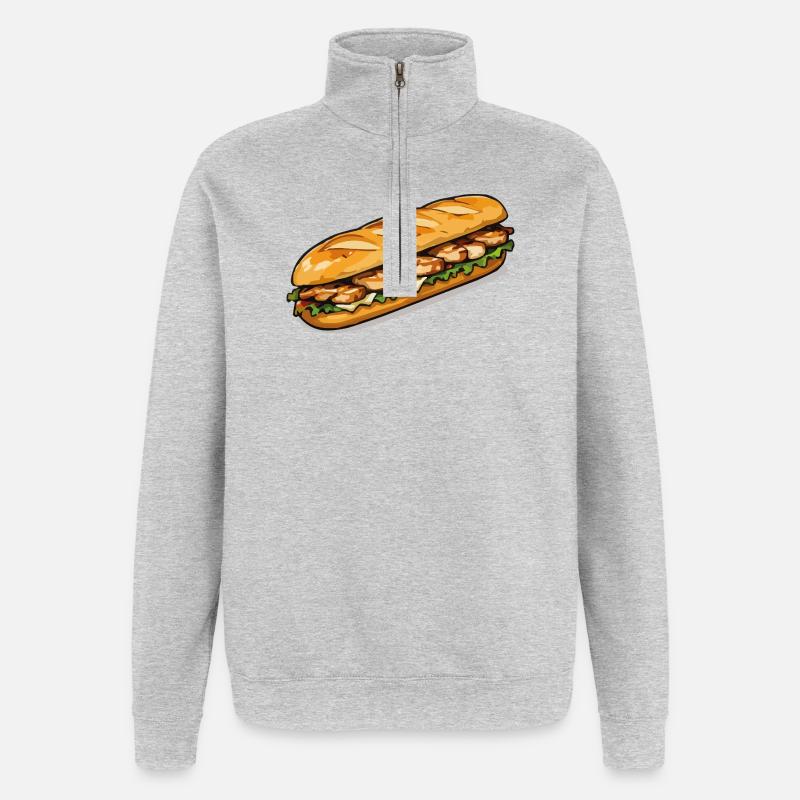 Gegrilltes Hähnchen Sub Kunst - Quarter-Zip-Sweatshirt - Grau meliert