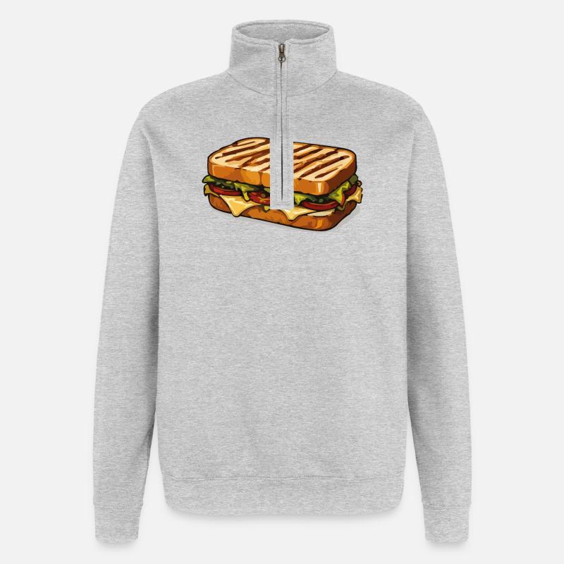 Illustration de bande dessinée CheeseSandwich - Sweat à zip 1/4 - gris chiné