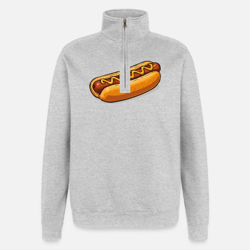 Comic de hot-dogs joyeux - Sweat à zip 1/4 - gris chiné