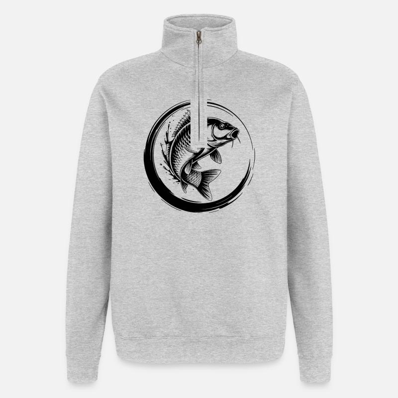 Pêche à la carpe - Sweat à zip 1/4 - gris chiné