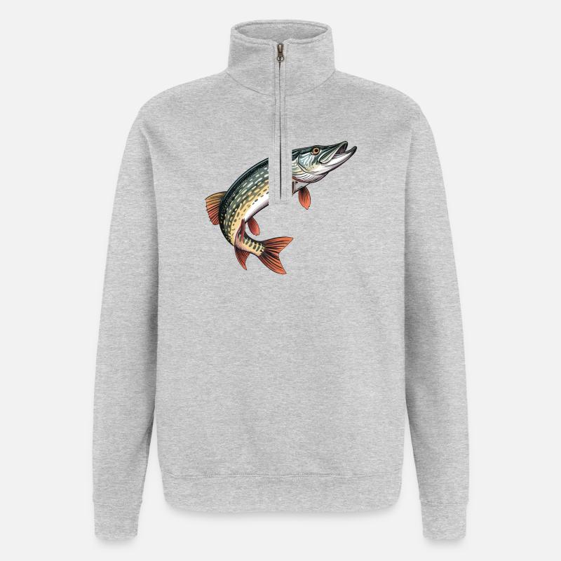 Farbiger Hechtdruck - Quarter-Zip-Sweatshirt - Grau meliert