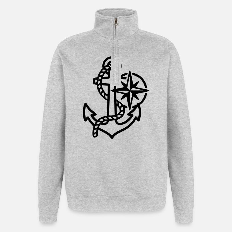 Anchor Wind Rose Maritime Logo - Quarter-Zip Sweatshirt - heather grey