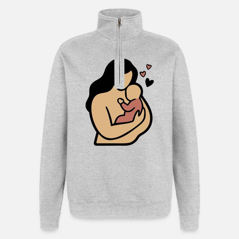 Mama Baby Umarmung Boho - Quarter-Zip-Sweatshirt - Grau meliert