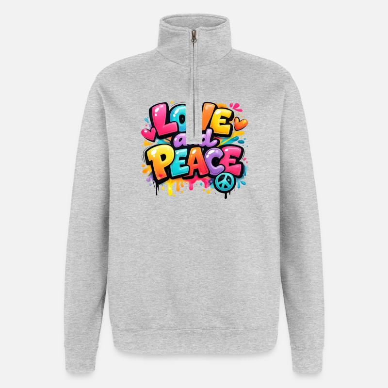 Love_and_Peace - Sweat à zip 1/4 - gris chiné