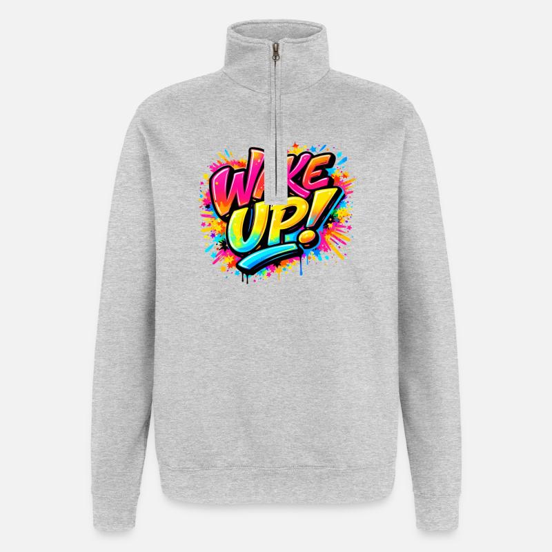 Wake_Up - Quarter-Zip Sweatshirt - heather grey