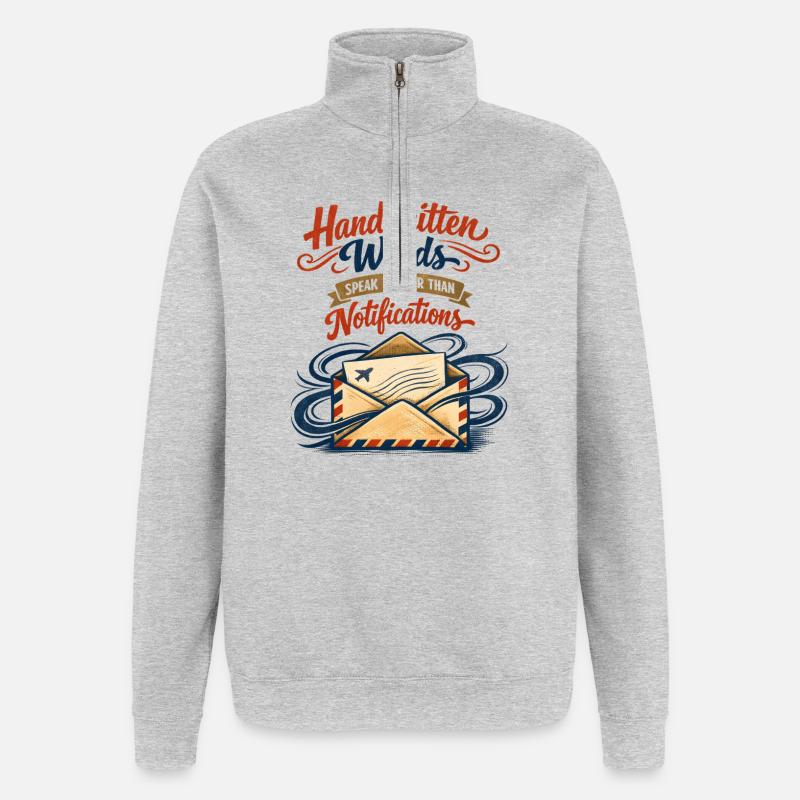 Handschrift statt Push | Snail Mail - Quarter-Zip-Sweatshirt - Grau meliert