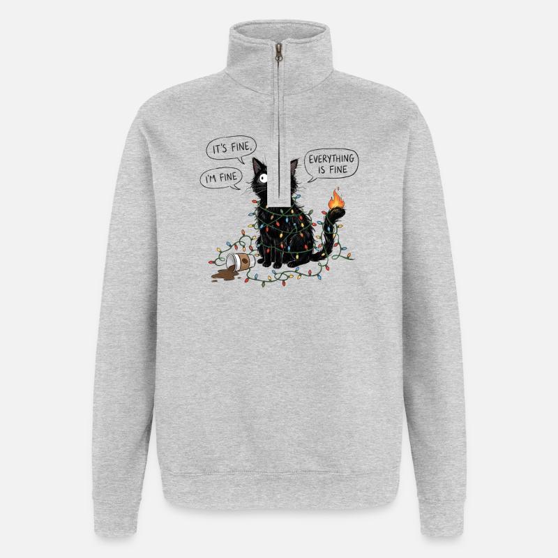 Black Cat Wrapped in Lights - Quarter-Zip Sweatshirt - heather grey