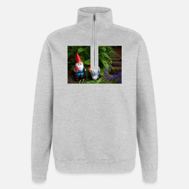 Gartenzwerge im Beet - Quarter-Zip-Sweatshirt - Grau meliert