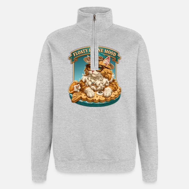 Floaty Feline Mood Cool Cat on Summer Pool Float - Quarter-Zip Sweatshirt - heather grey