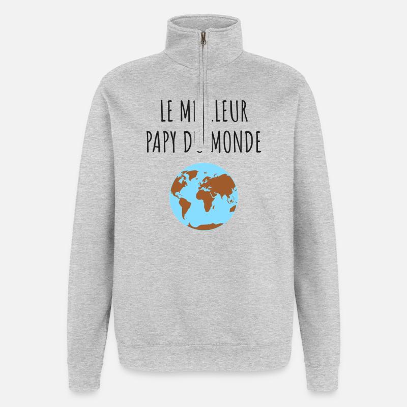 Meilleur Papy Globe - Sweat à zip 1/4 - gris chiné