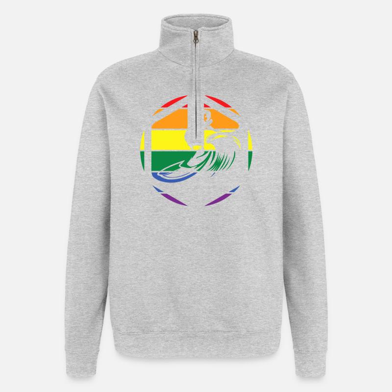Rainbow Wave Surfer Circle - Quarter-Zip Sweatshirt - heather grey