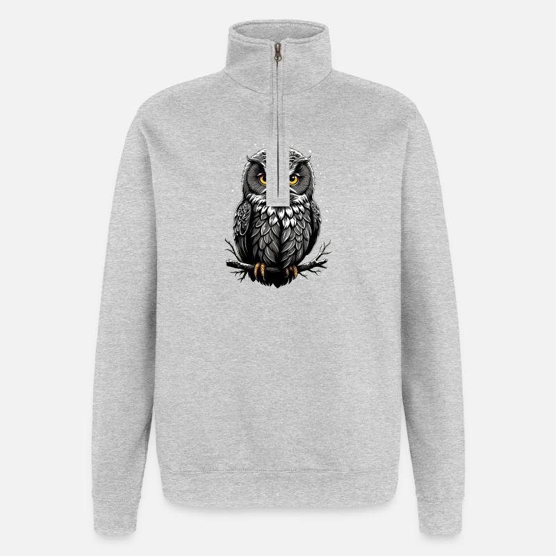 Eulenprint - Quarter-Zip-Sweatshirt - Grau meliert
