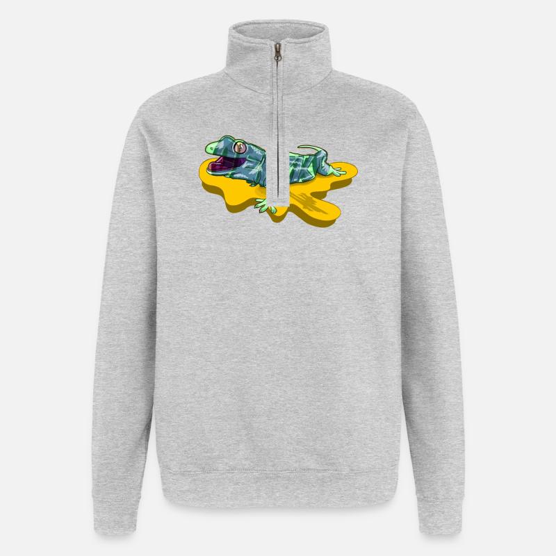 Eidechse auf neongelbem Teich - Quarter-Zip-Sweatshirt - Grau meliert