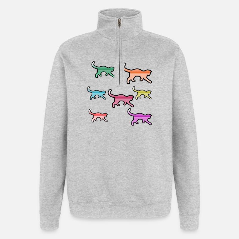 Katzen - Quarter-Zip-Sweatshirt - Grau meliert