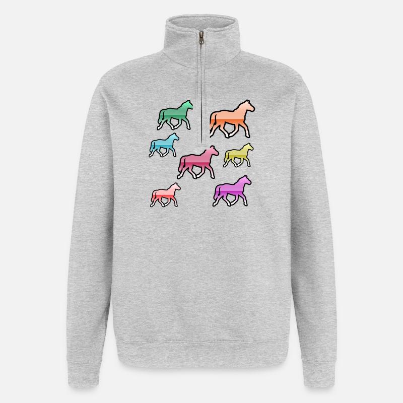Chevaux - Sweat à zip 1/4 - gris chiné