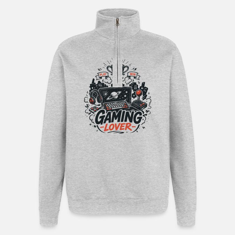 Manette rétro Gaming Lover - Sweat à zip 1/4 - gris chiné