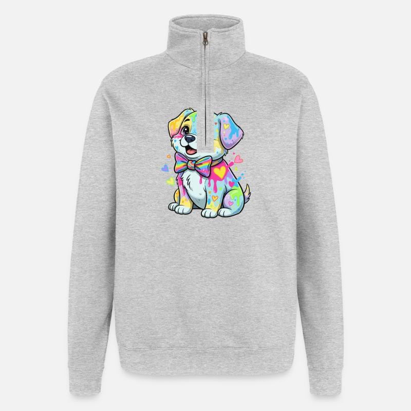 Bunter Welpe mit Regenbogenflecken - Quarter-Zip-Sweatshirt - Grau meliert