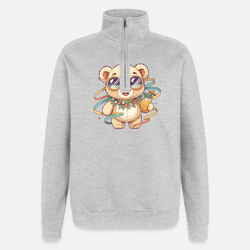 Sonnenbär mit Sommer-Look - Quarter-Zip-Sweatshirt - Grau meliert