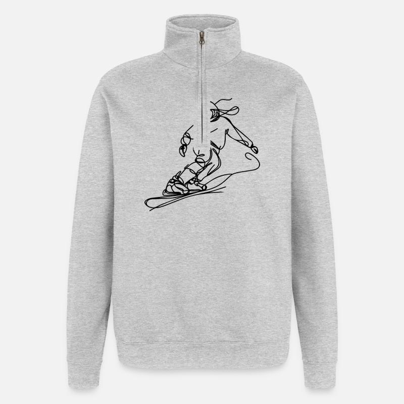Dessin de snowboardeur - Sweat à zip 1/4 - gris chiné
