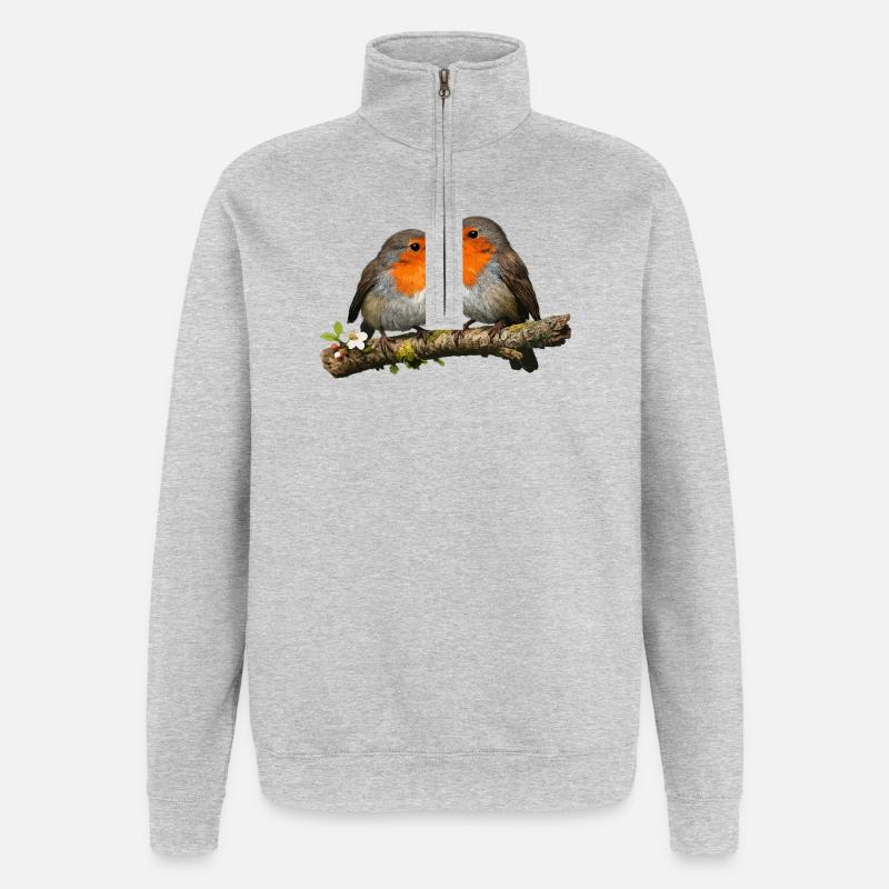 Duo Red Robin on Branch - Quarter-Zip Sweatshirt - heather grey