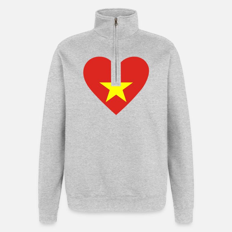 Vietnam Heart - Sweat à zip 1/4 - gris chiné
