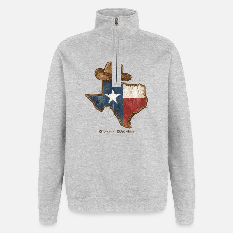 Texas Pride mit Cowboy-Hut - Quarter-Zip-Sweatshirt - Grau meliert