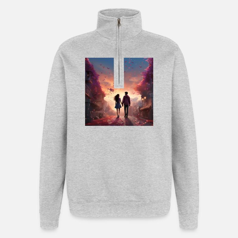 Marche d’amour du soir - Sweat à zip 1/4 - gris chiné