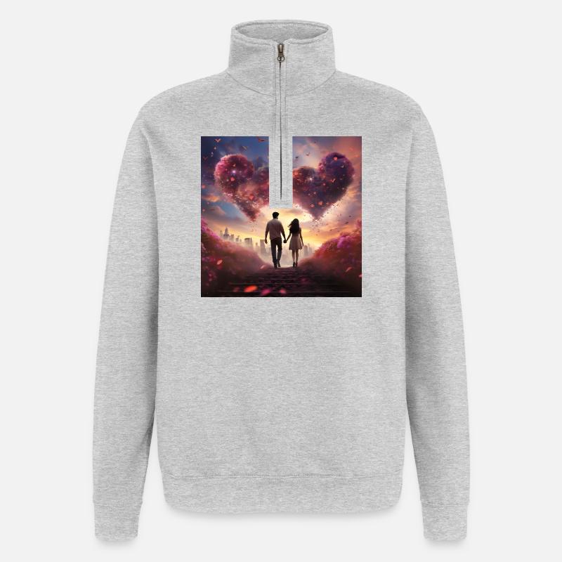 Heart cloud in evening light - Quarter-Zip Sweatshirt - heather grey