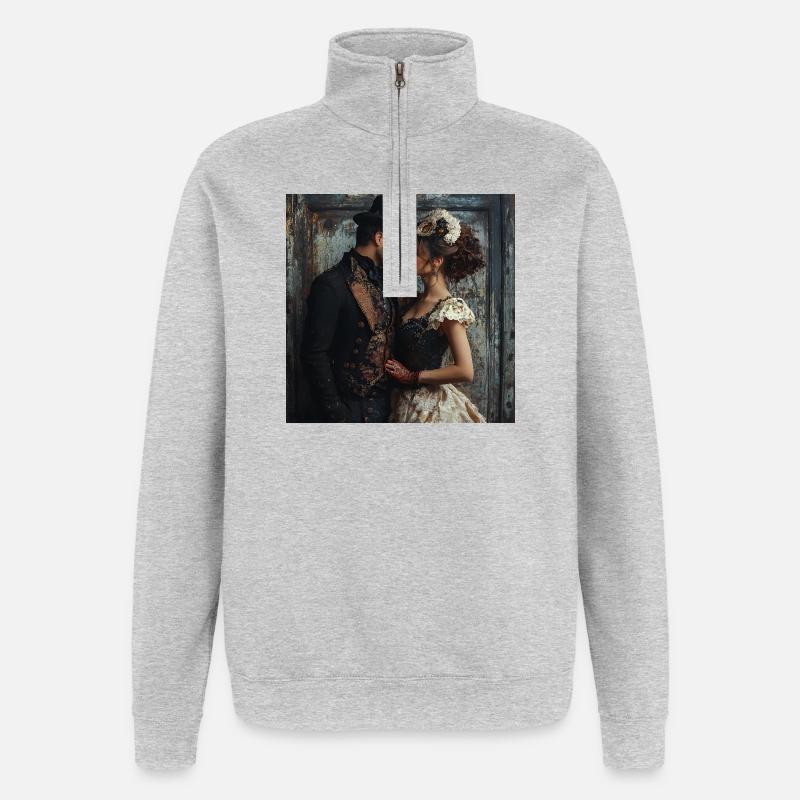 Victorian Mask Romanticism - Quarter-Zip Sweatshirt - heather grey